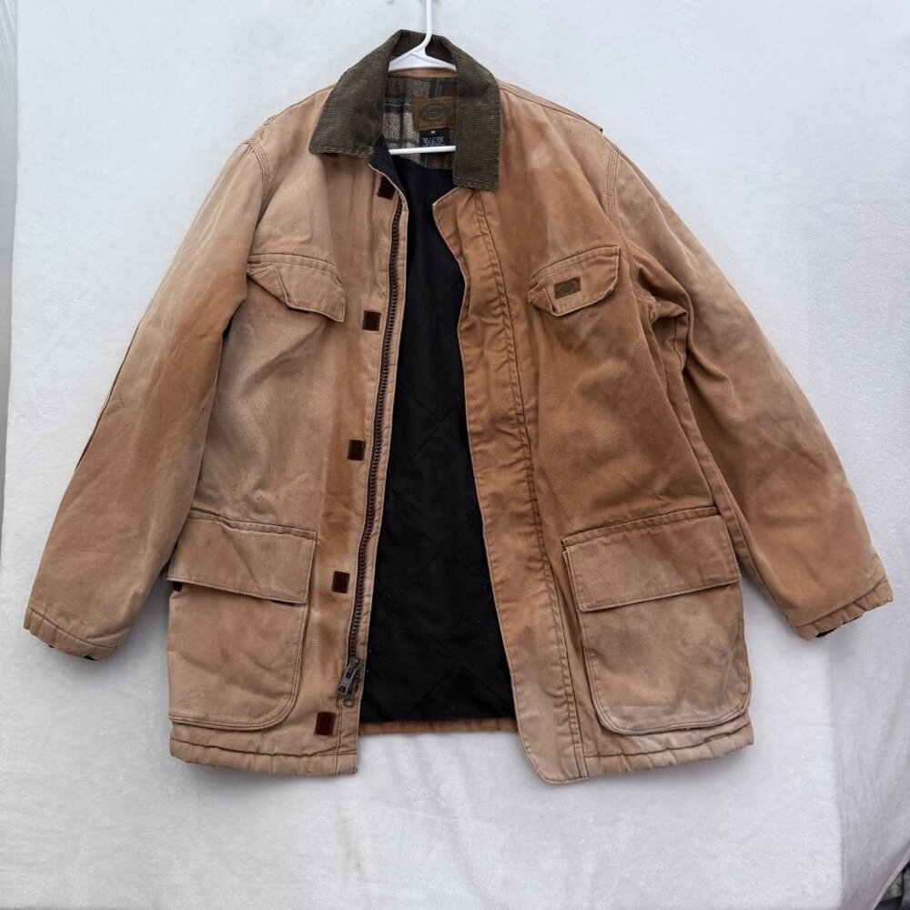 Dickes Chore Jacket Mens M Brown Fleece Line Full Zip Canvas Barn Outdoor